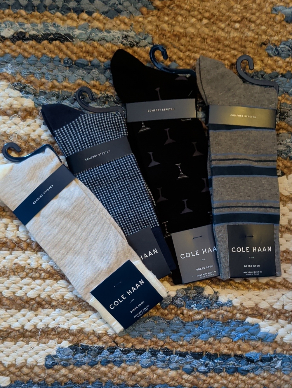 Cole Haan Men's Dress Crew Socks - Navy, Black, Gray & Cream Mix